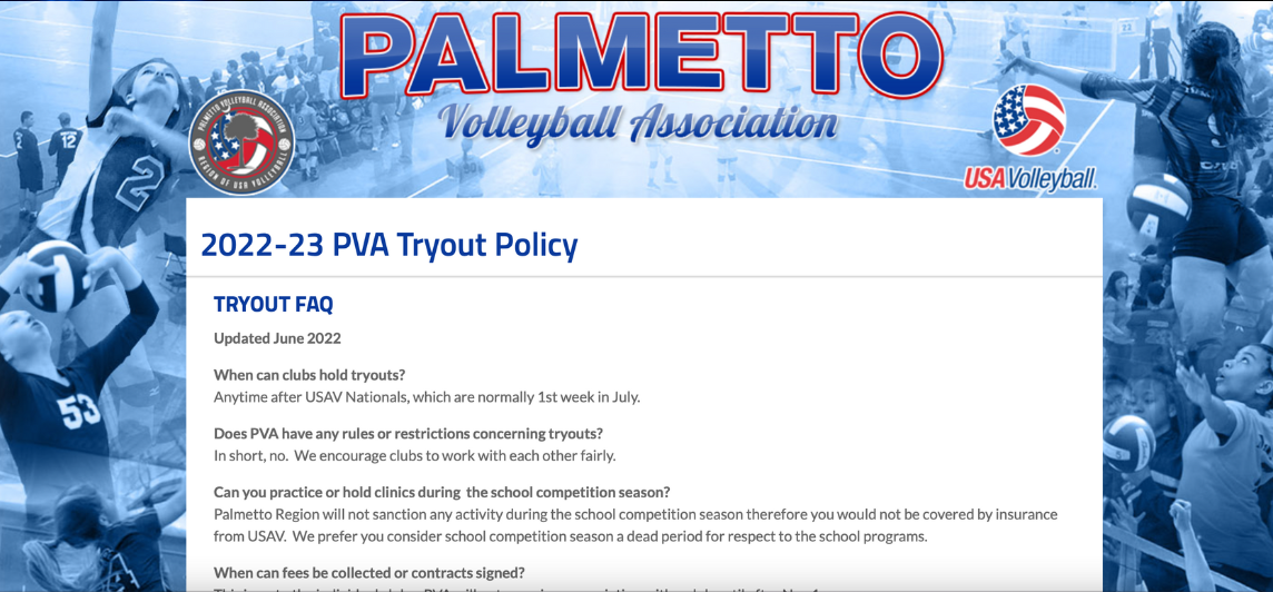 2023 PVA Tryout Policy